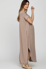 Taupe Side Slit Maternity Maxi Dress