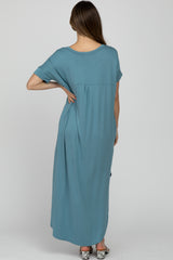 Blue Grey Side Slit Maternity Maxi Dress