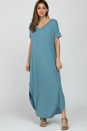 Blue Grey Side Slit Maxi Dress