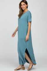 Blue Grey Side Slit Maxi Dress