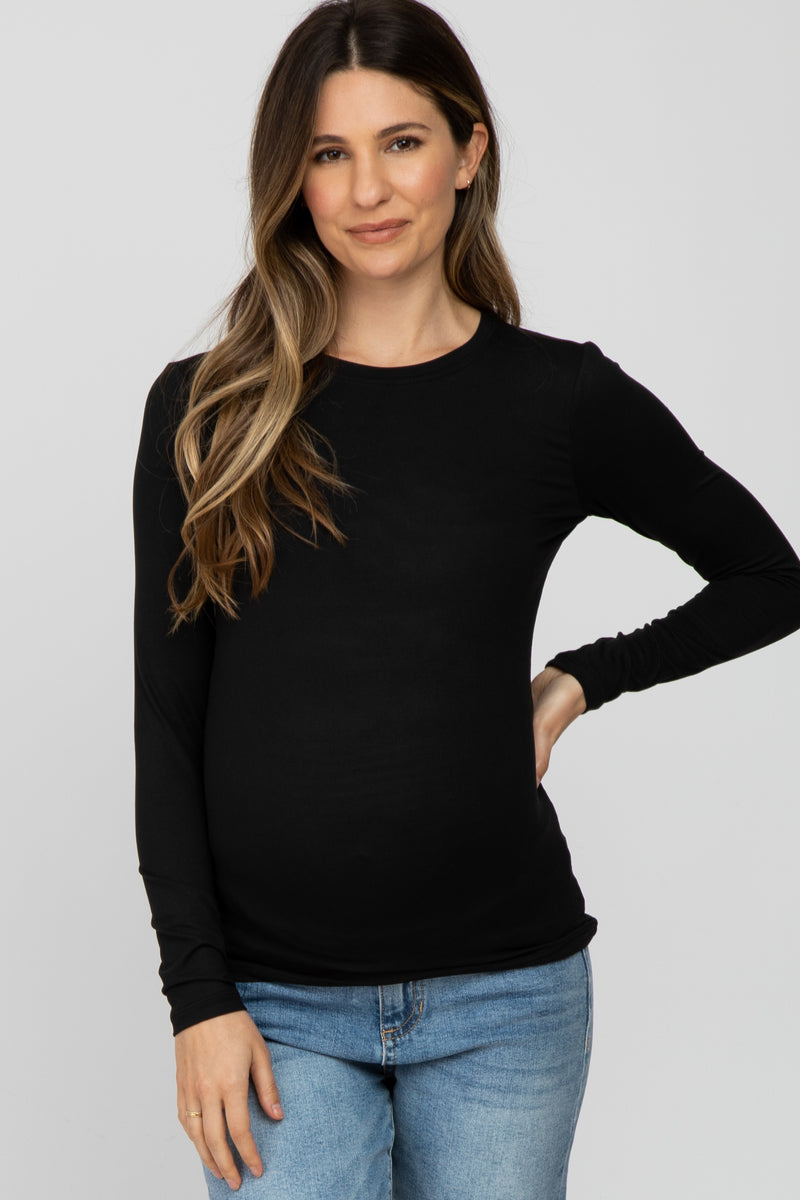 Black Long Sleeve Basic Maternity Top– PinkBlush