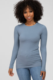Grey Blue Long Sleeve Basic Top