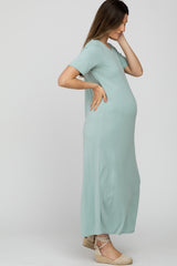 Mint Short Sleeve Maternity Midi Dress