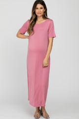 Mauve Short Sleeve Maternity Midi Dress