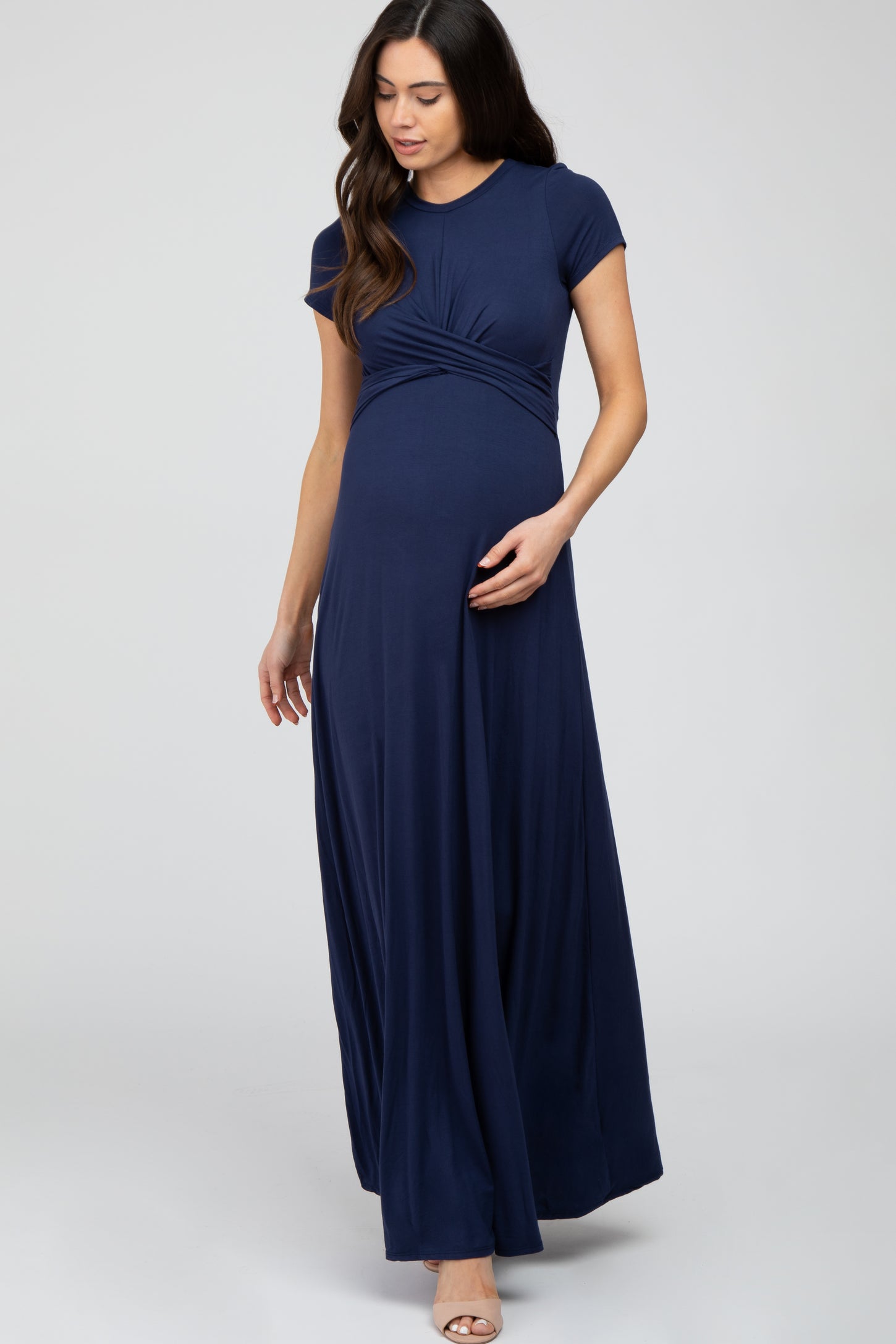 Navy Twist Front Maternity Maxi Dress– PinkBlush
