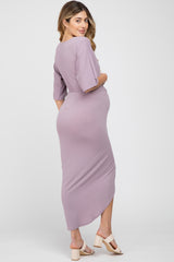 Lilac Wrap Front Maternity Midi Dress
