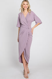 Lilac Wrap Front Midi Dress