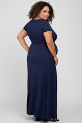 Navy Blue Twist Front Maternity Plus Maxi Dress