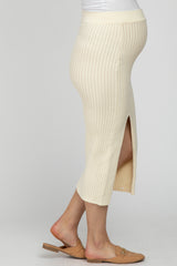 Ivory Ribbed Knit Side Slit Maternity Midi Skirt