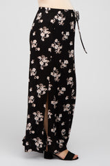Black Floral Split Hem Maternity Pants
