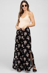 Black Floral Split Hem Maternity Pants