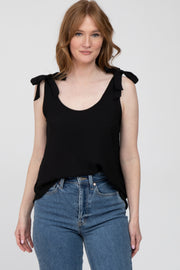 Black Bow Shoulder Accent Sleeveless Top