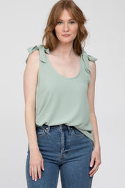 Sage Bow Shoulder Accent Sleeveless Top