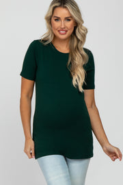 Forest Green Crew Neck Short Sleeve Maternity Top