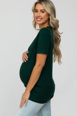 Forest Green Crew Neck Short Sleeve Maternity Top