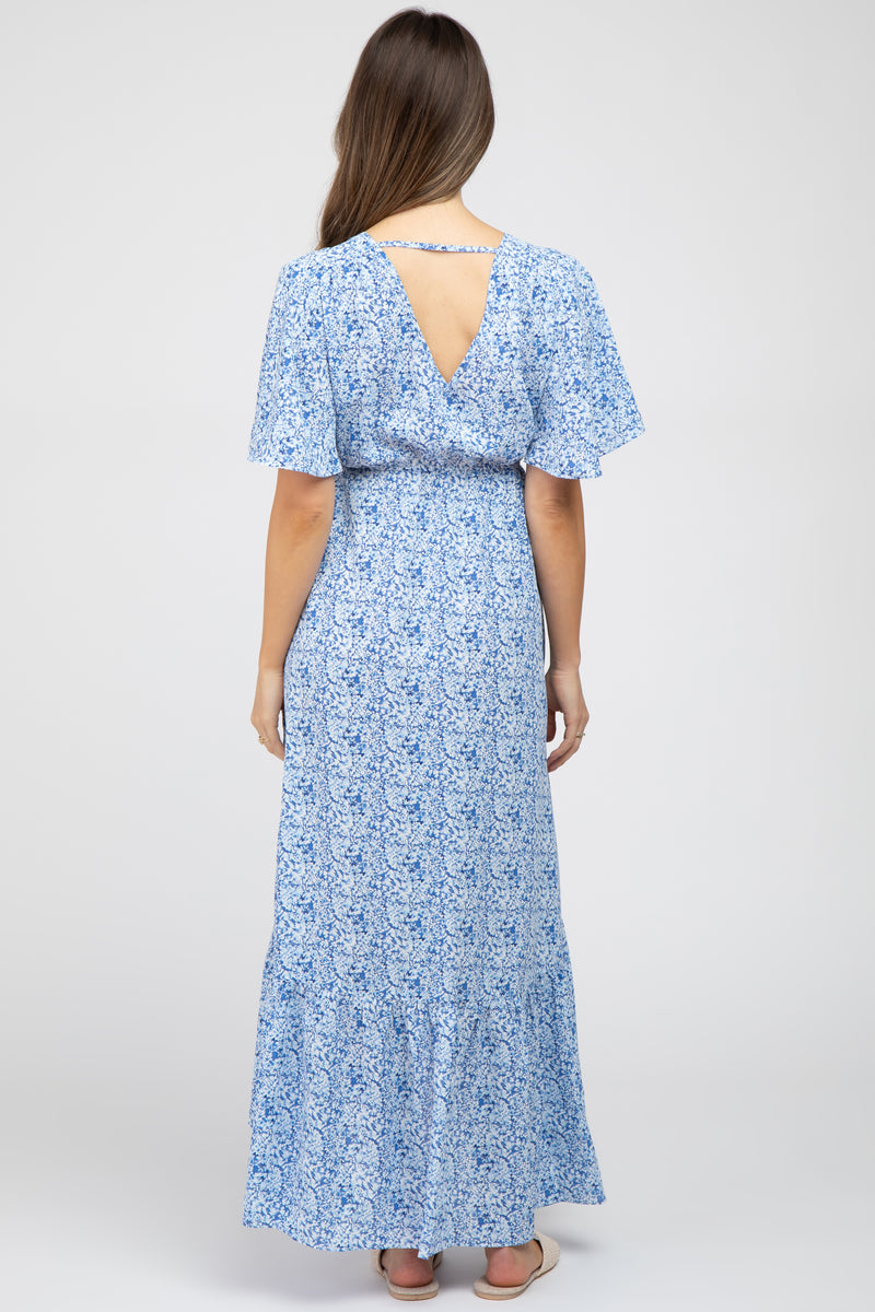 Light Blue Floral Wrap Maternity Midi Dress  PinkBlush