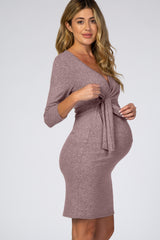 Mauve Brushed Knit Wrap Fitted Maternity/Nursing Dress