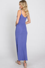 Violet Ribbed Side Slit Maxi Dress