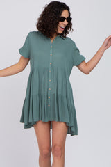 Teal Tiered Button Down Dress