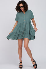 Teal Tiered Button Down Dress