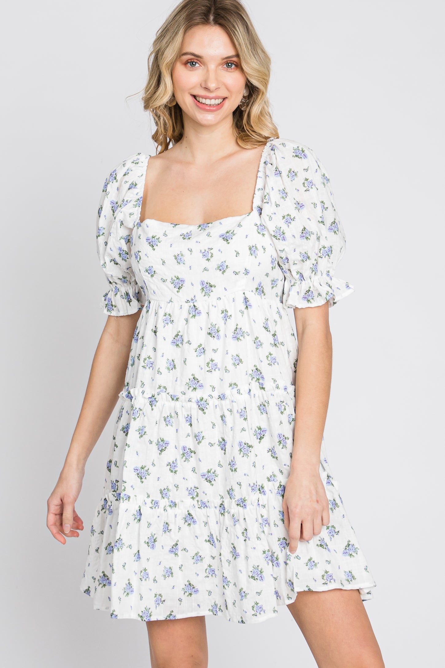 Blue Floral Puff Sleeve Maternity Mini Dress – PinkBlush