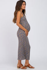 Navy Ribbed Maternity Maxi Dress