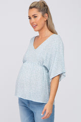Blue Floral Print Side Tie Maternity Blouse