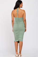 Mint Green Ruched Criss Cross Back Maternity Midi Dress