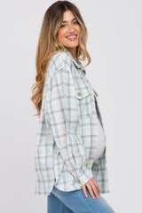 Beige Plaid Lightweight Button Up Maternity Top