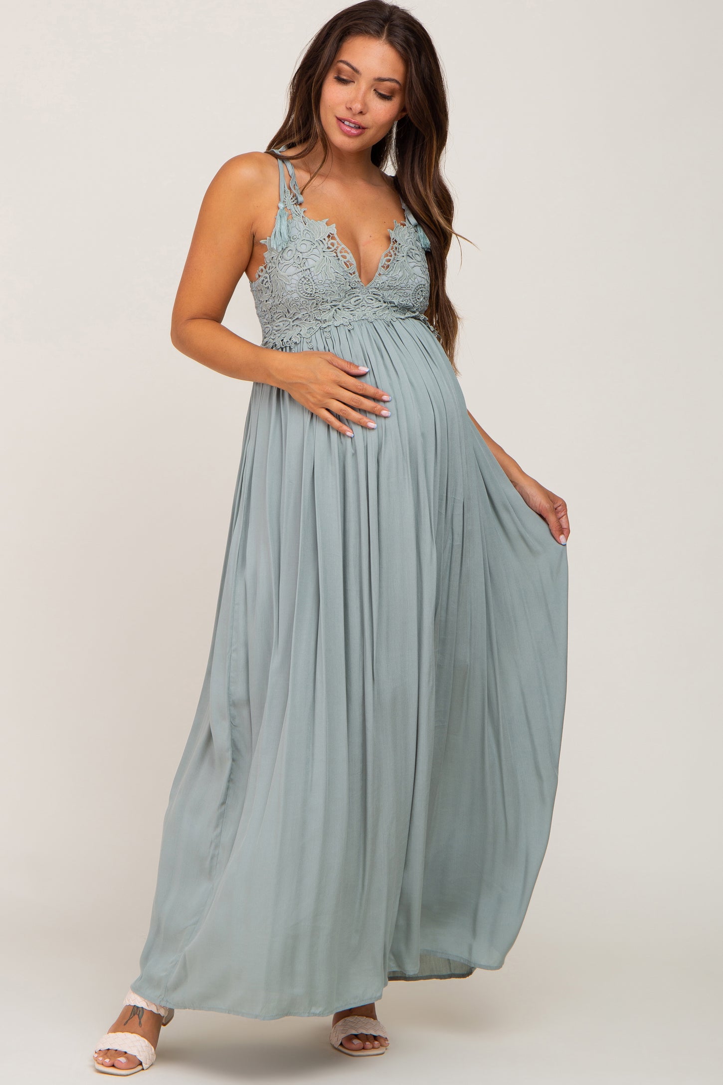 Sage Crochet Lace Maternity Maxi Dress Sage Crochet Lace Maternity Maxi Dress