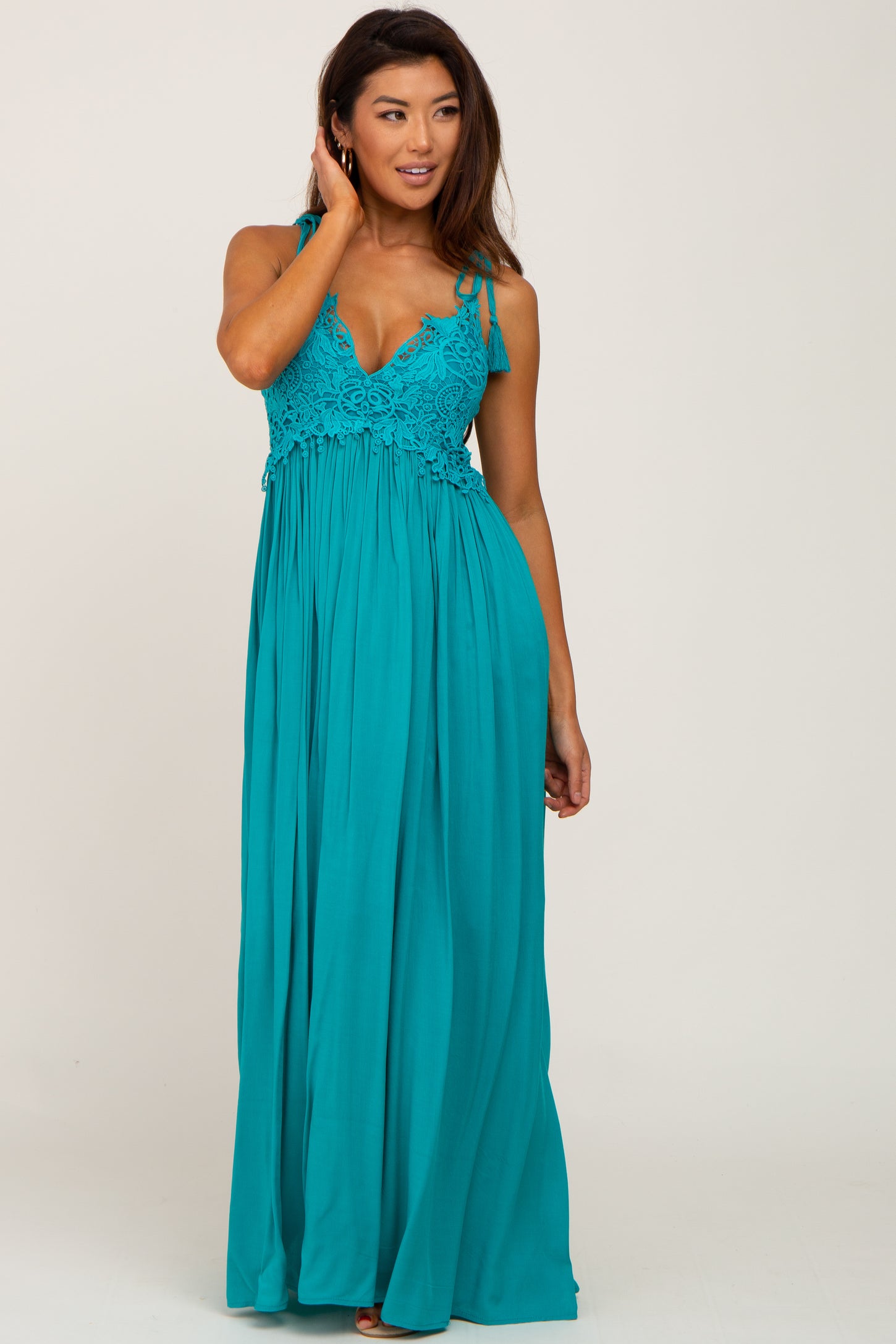 Turquoise Crochet Lace Maxi Dress