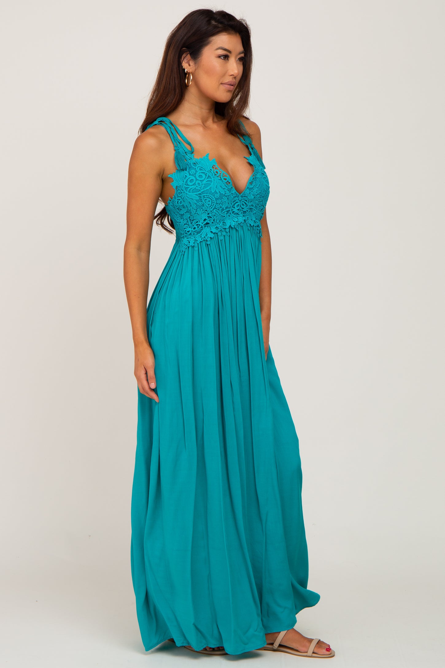 lace dress turquoise Anewsta Petite Women's Elegant Round Neck Lace Hollow-Out Patchwork Dress, Spring/Summer Sleeveless Dress Turquoise Dress Women Wedding Guest Elegant