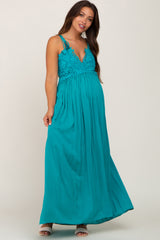 Turquoise Crochet Lace Maternity Maxi Dress