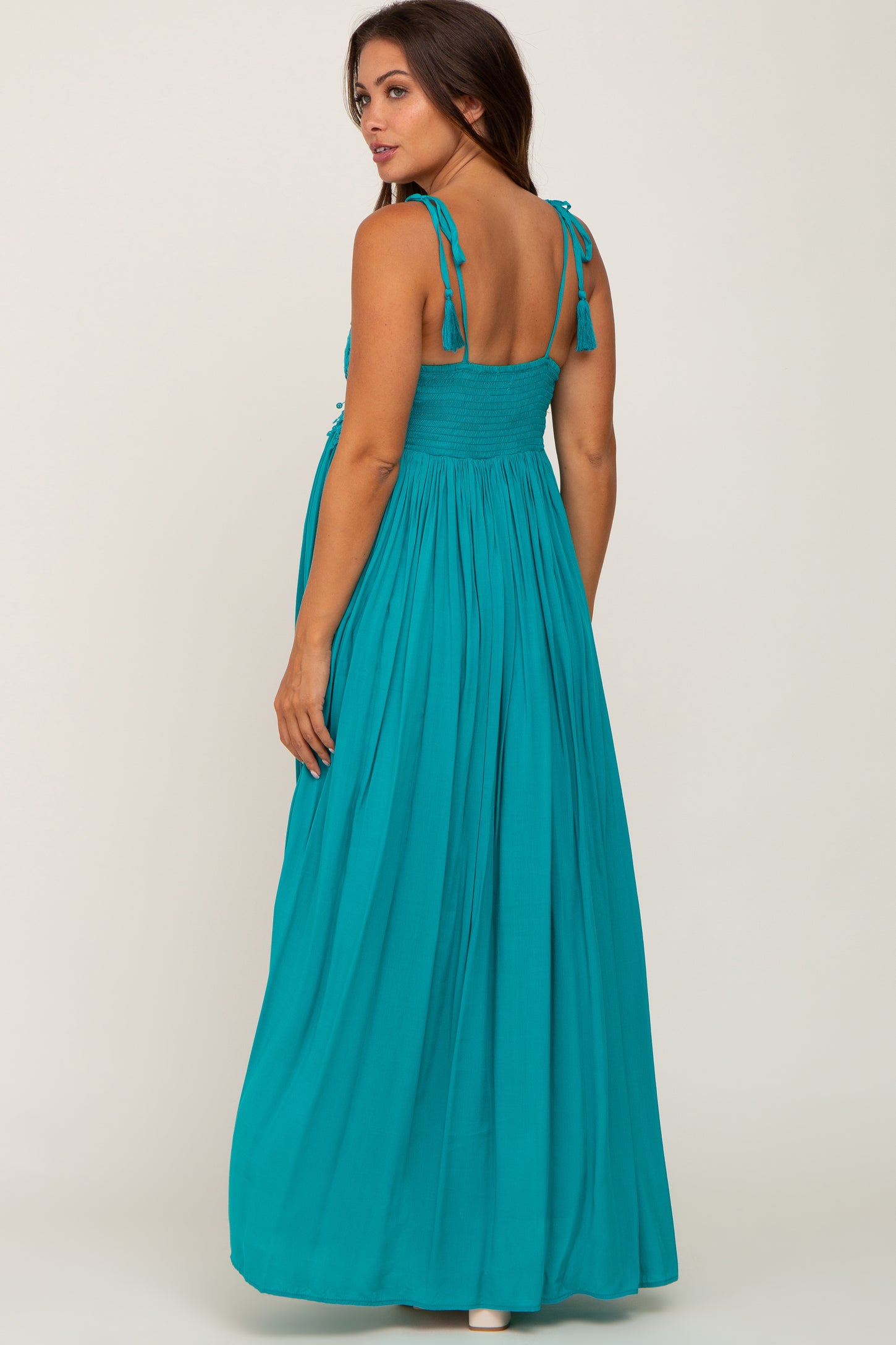 Turquoise Crochet Lace Maternity Maxi Dress