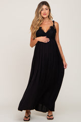Black Crochet Lace Maternity Maxi Dress
