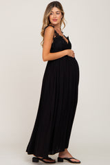 Black Crochet Lace Maternity Maxi Dress