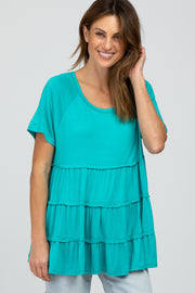 Turquoise Raw Seam Tiered Top