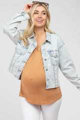 Light Blue Faded Pinstripe Denim Maternity Jacket