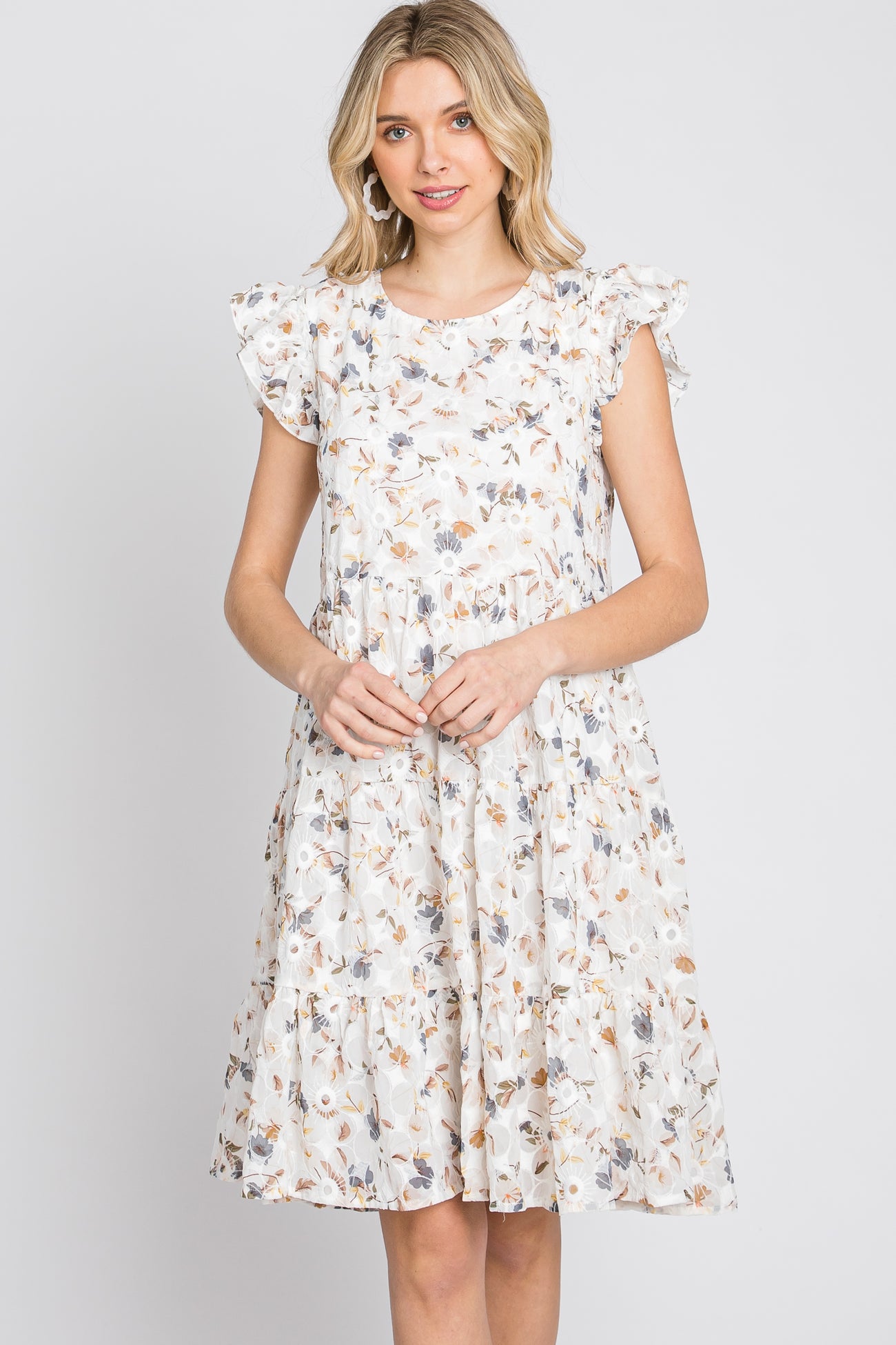 Ivory Floral Embroidered Tiered Dress– PinkBlush