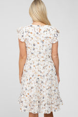 Ivory Floral Embroidered Tiered Maternity Dress