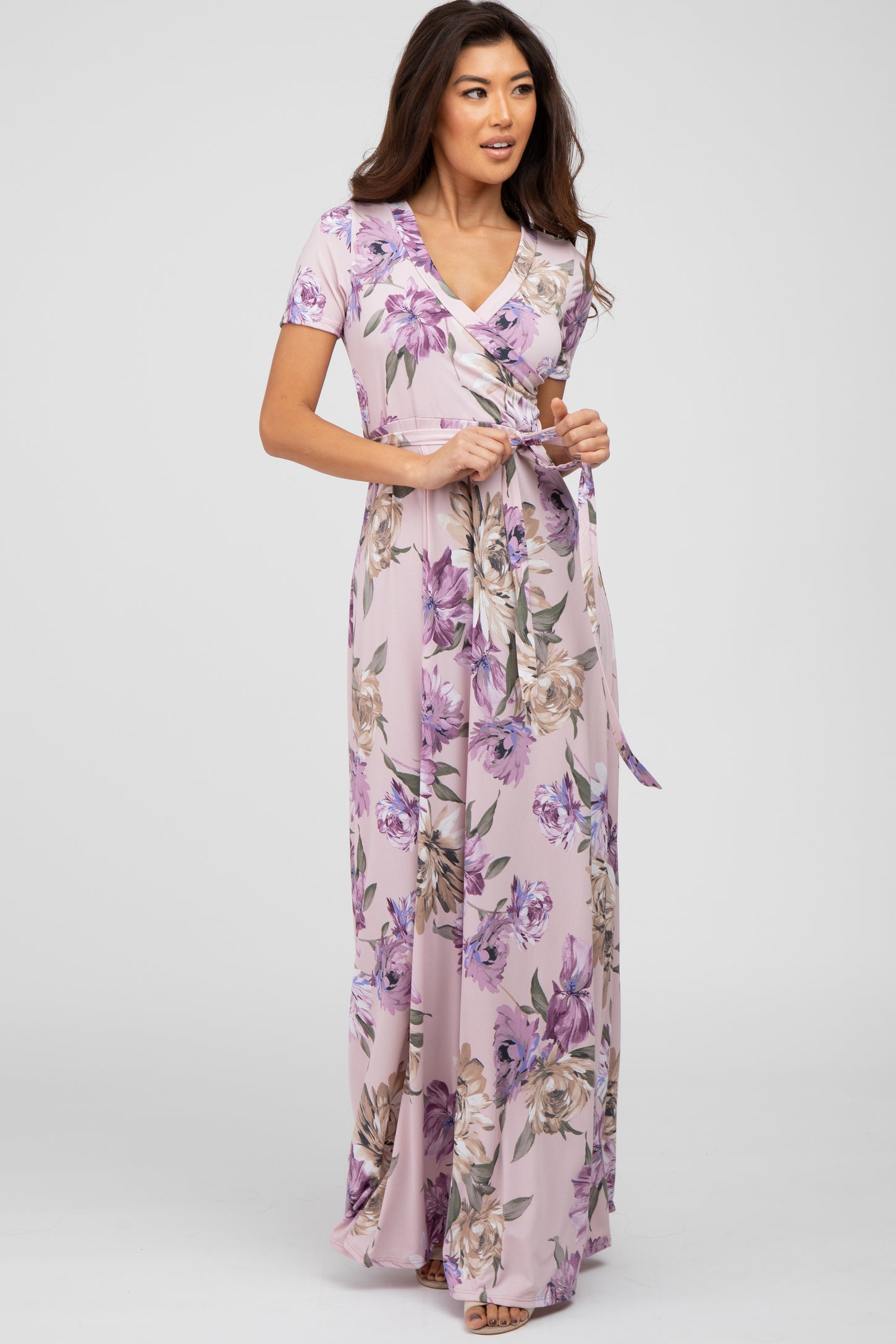 purple floral wrap dress Angel Sleeve Summer Midi Wrap Dress In Purple Floral Love