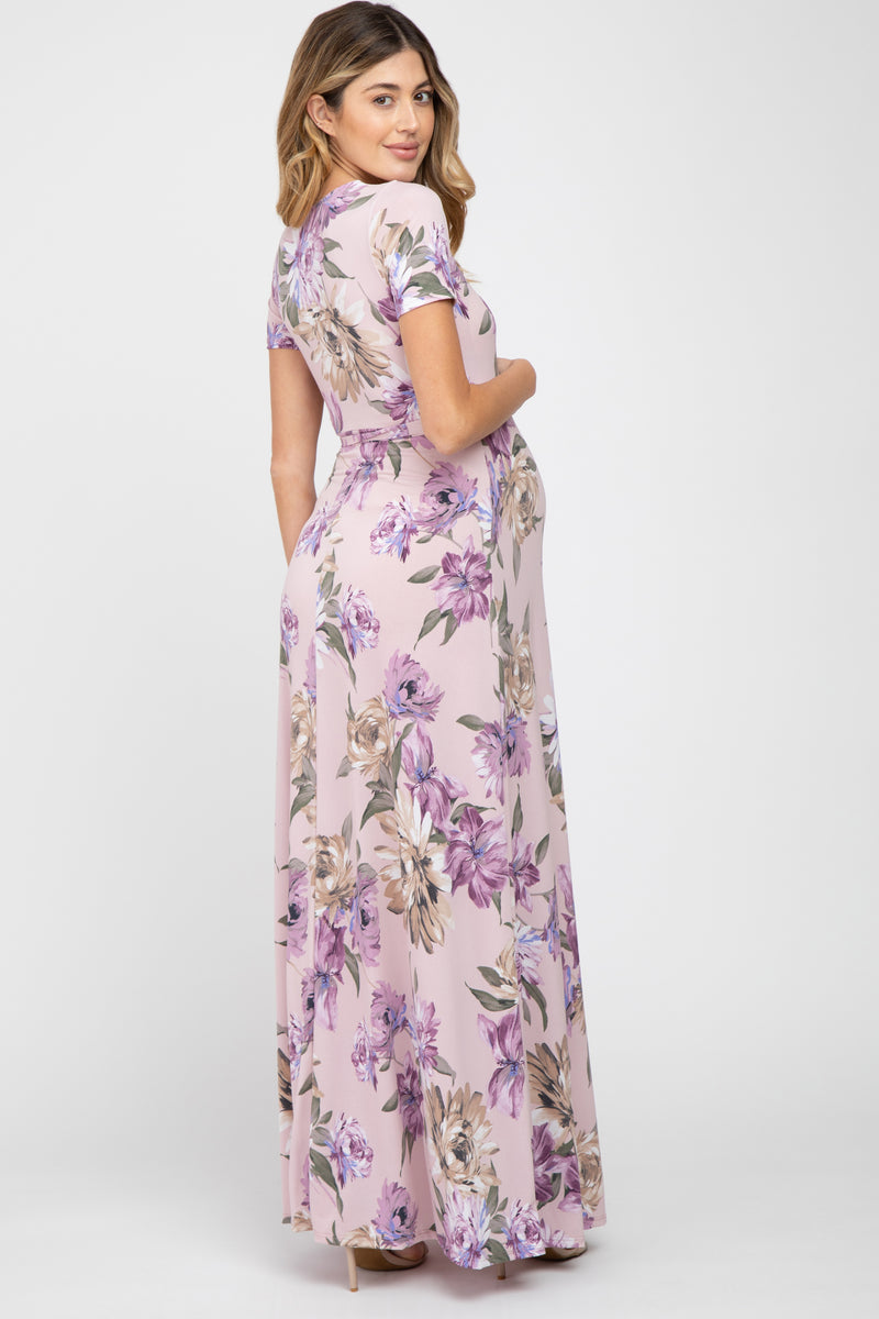 Lavender Floral Waist Tie Wrap Maternity Maxi Dress – PinkBlush
