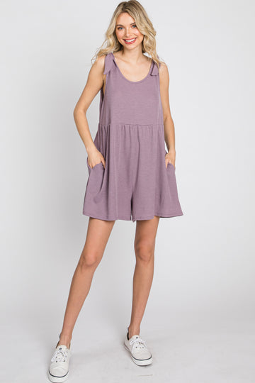 Lavender Waffle Knit Shoulder Tie Romper