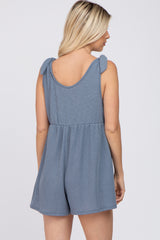 Blue Waffle Knit Shoulder Tie Romper