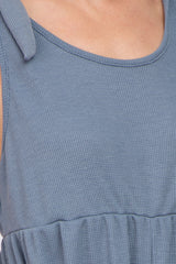Blue Waffle Knit Shoulder Tie Romper