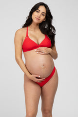 Red Strappy Two-Piece Maternity Bikini Set