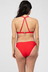 Red Strappy Two-Piece Maternity Bikini Set