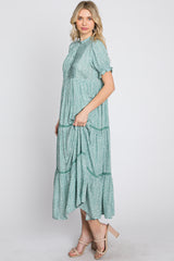 Mint Animal Print Button Front Tiered Midi Dress