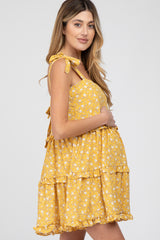 Yellow Floral Tiered Maternity Mini Dress