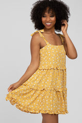Yellow Floral Tiered Mini Dress